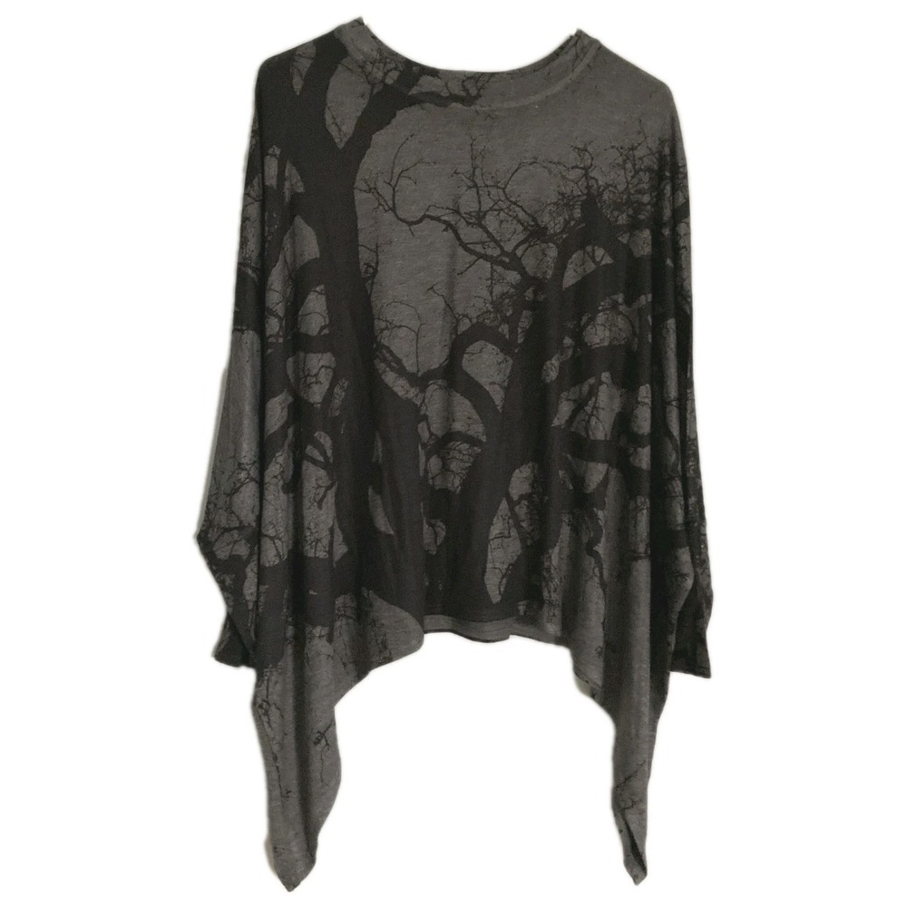 Nally & Millie Shirt Women 1 Size Gray Forest Silhouette Dolman Tunic Asym NWT